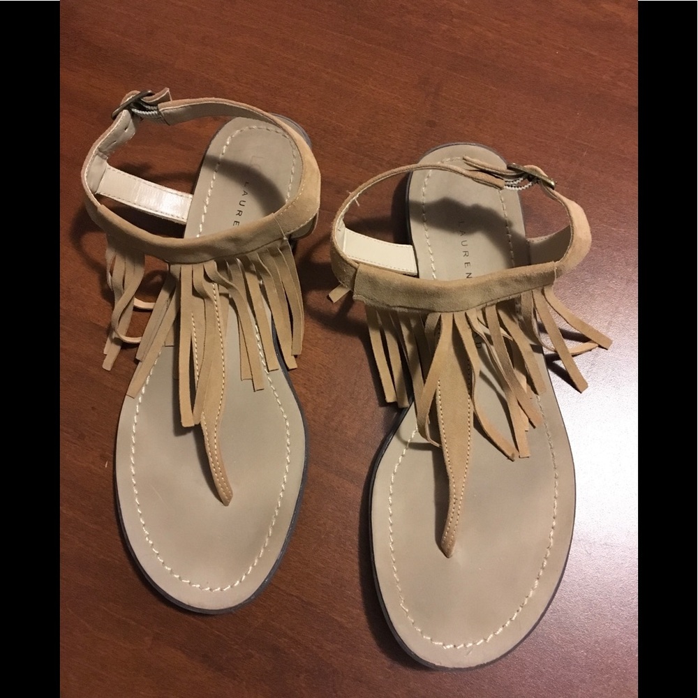 Lauren Conrad tan fringe sandals